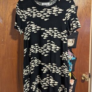 Ava Sky Black Dress with Cream Fish Design